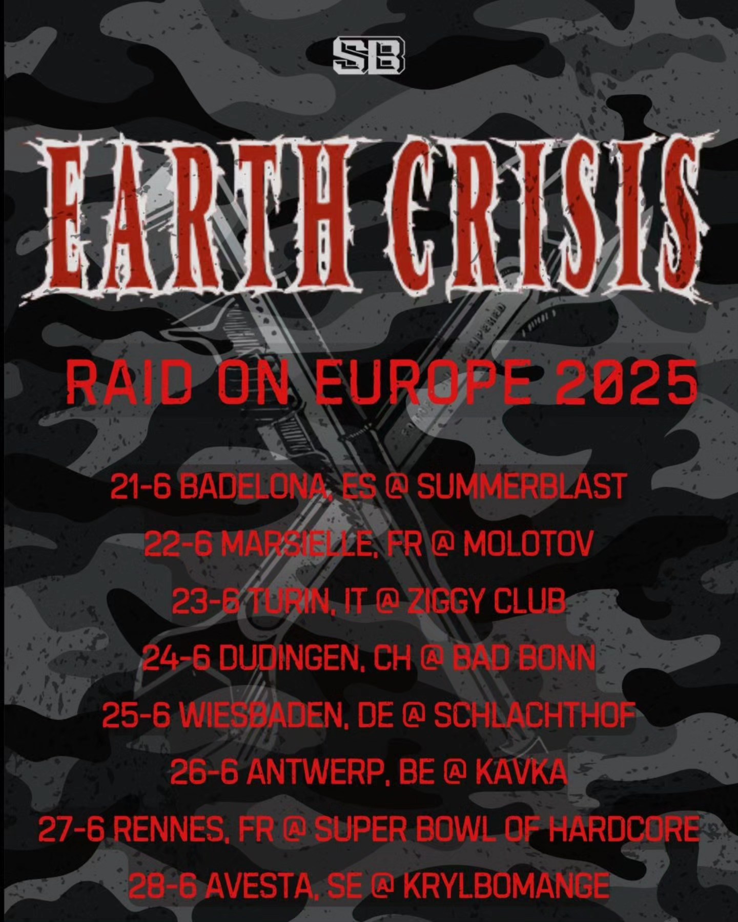 Earth Crisis East & West Coast Hardcore Tour Poster 2025